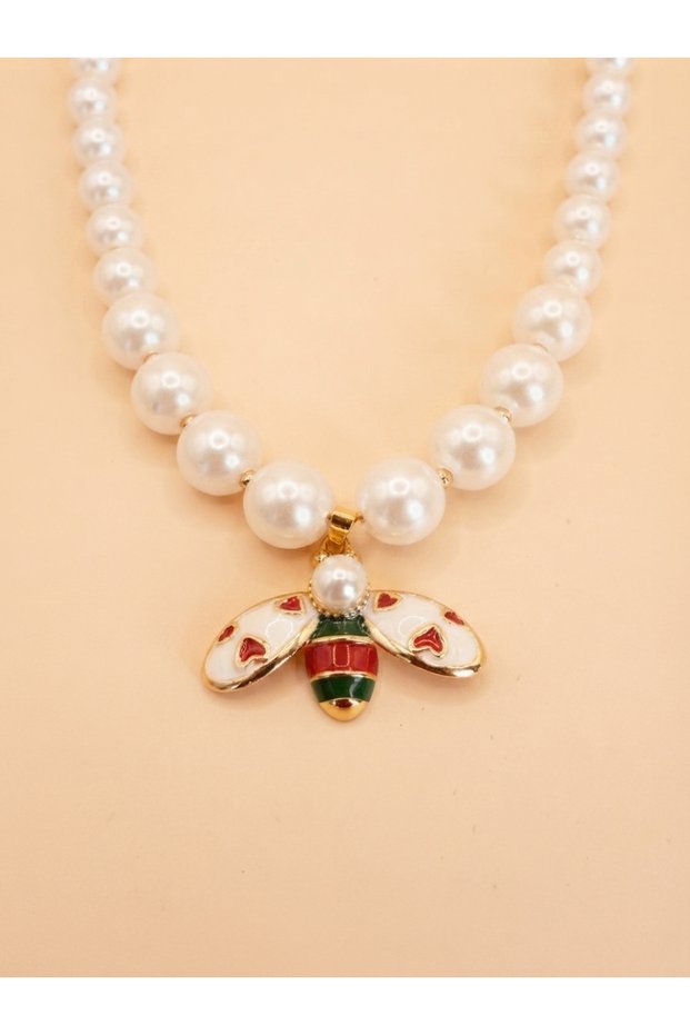 Women's Pearl Necklace Elegant Gold Detailed Double Row Pearl Necklace 36+7 cm