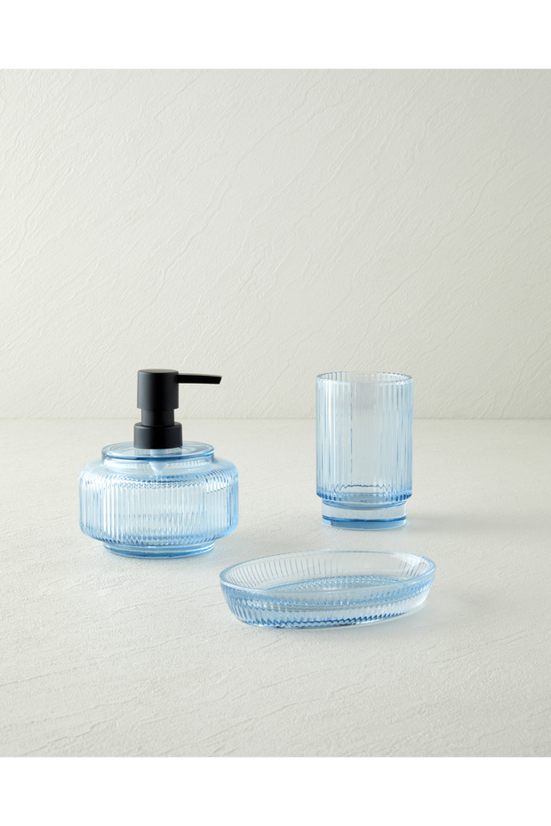 Agata Glass 3-Piece Bathroom Set Light Blue
