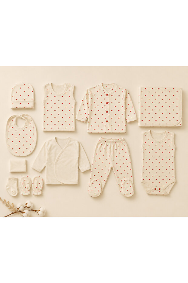 Babynova Premium Heart Patterned 10-Piece Newborn Hospital Discharge Set