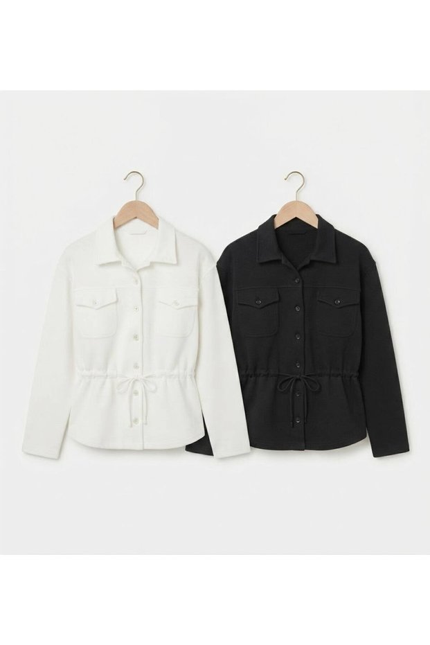 2-Piece Modern Stylish Double Pocket Lycra Steel Interlock Women's Shirt with Tie Front and Laces