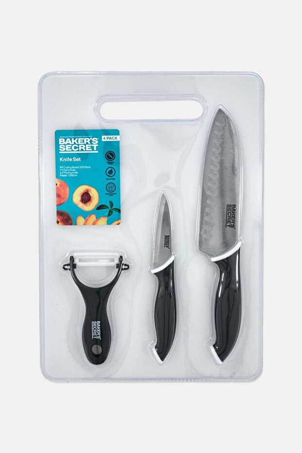 4 Pieces Cutting Board With Knife Set, Grey