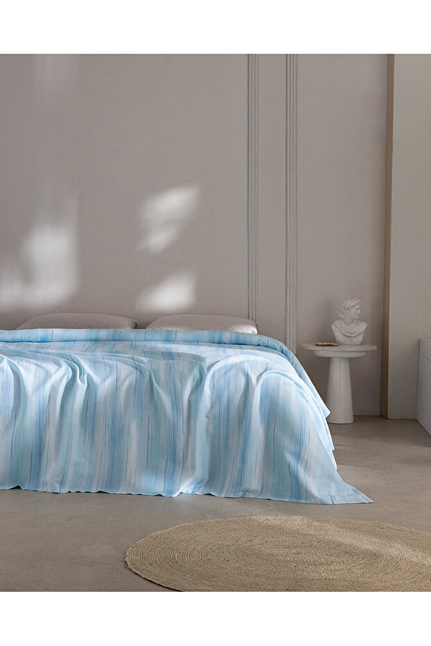 Moye Double 100% Cotton Karde Printed Pique - Turquoise