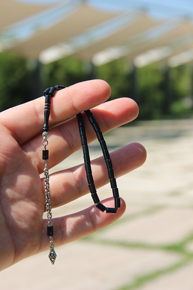 Tasseled 4*7 Mm. Cutting Model Black Crimped Amber Prayer Beads in Various Sizes