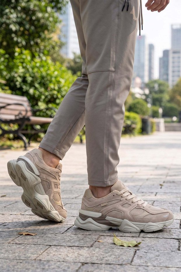 25738 Rene Men's Beige Thick Sole Orthopedic Memory Running Walking Sneaker Daily Sports Shoes