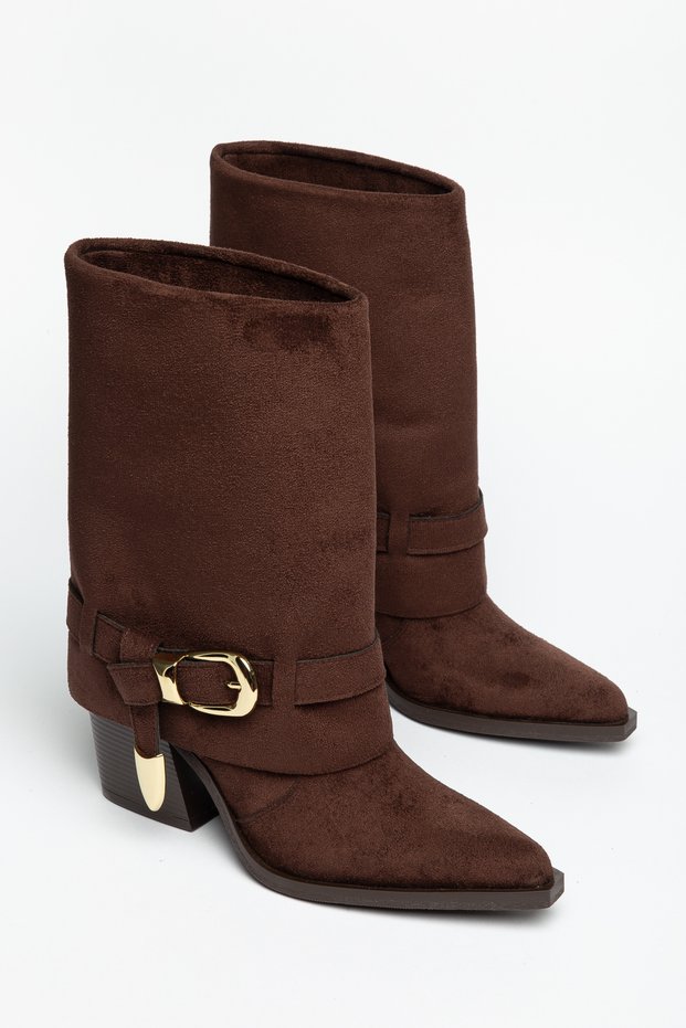 Women's Cowboy Boots - Pointed Toe with Buckle and Thick Heel