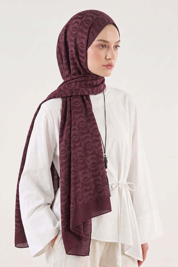 Ring Pattern Jacquard Shawl 100 - Mürdüm