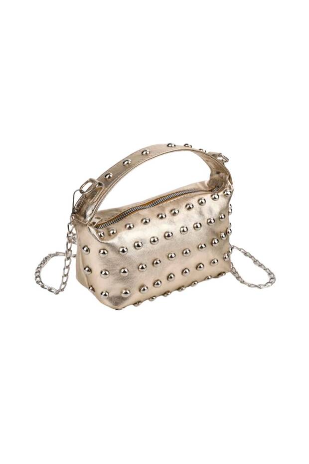 Gold Staple Detailed Chain Strap Women's Shoulder & Crossbody Bag Zb003