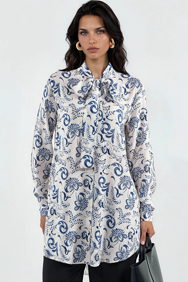 Women's Patterned Long Tunic 1554 - Blue