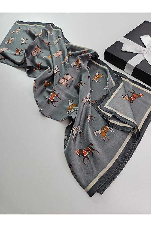 Luxury Voile Silk Shawl Hijab Foulard Scarf Shawl Horse Patterned 70 X 180 cm