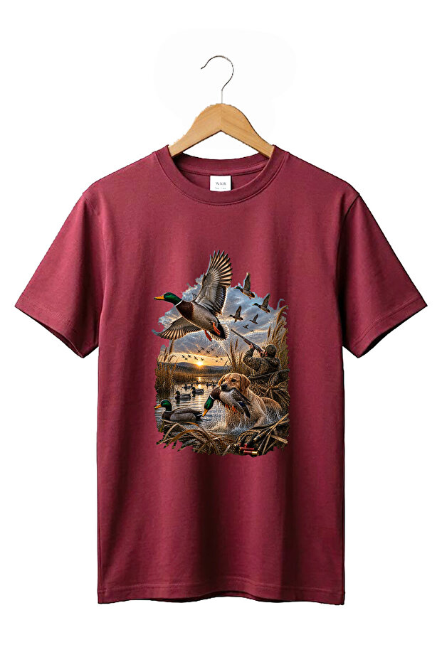 Hunting Hunting Duck Hunting Printed Hunter and His Dog Reeds 100% Cotton Crew Neck Basic Tshirt