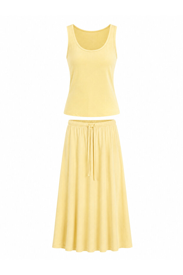 Yellow Thin Modal Long Skirt Athlete Set