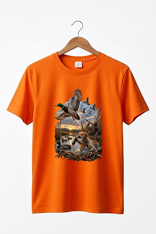 Hunting Hunting Duck Hunting Printed Hunter and His Dog Reeds 100% Cotton Crew Neck Basic Tshirt