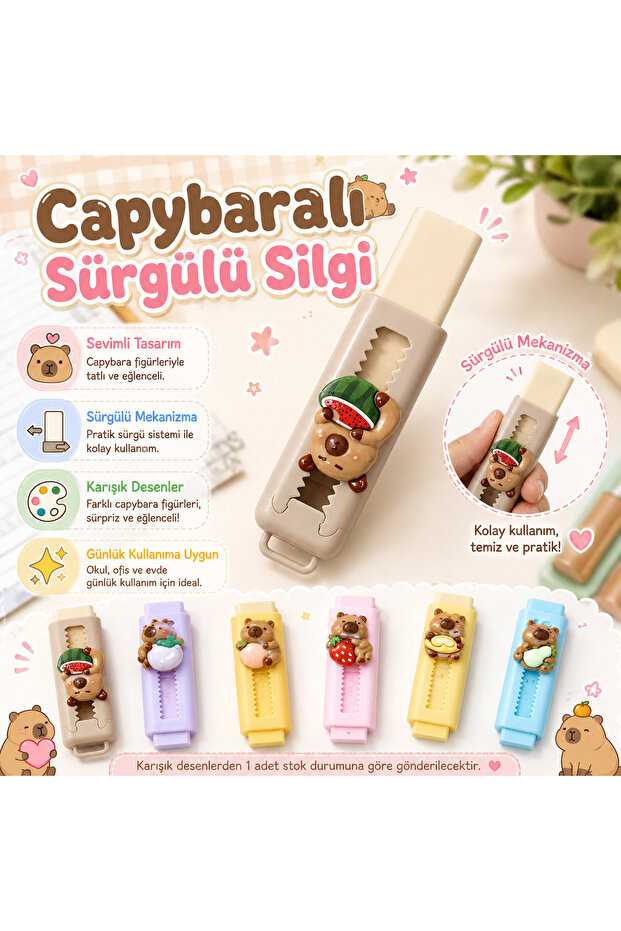 Capybara Sliding Eraser – Figurative, Colorful and Fun Design