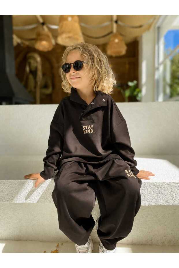 Unisex Stay Kind Printed High Collar Loose Oversize Tracksuit Set