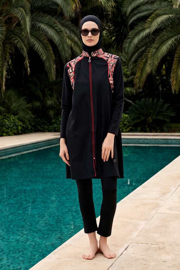 Parachute Fully Covered Hijab Swimsuit 6041 Black08