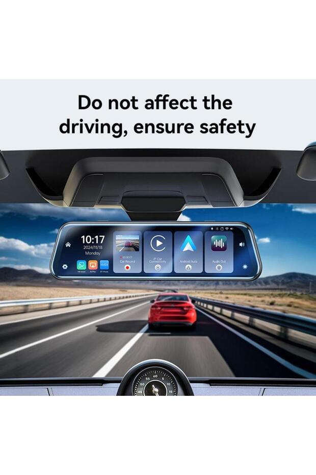 KM24 9.66" HD Mirror Dash Cam with CarPlay, Android Auto, AirPlay & Dual Recording - Black
