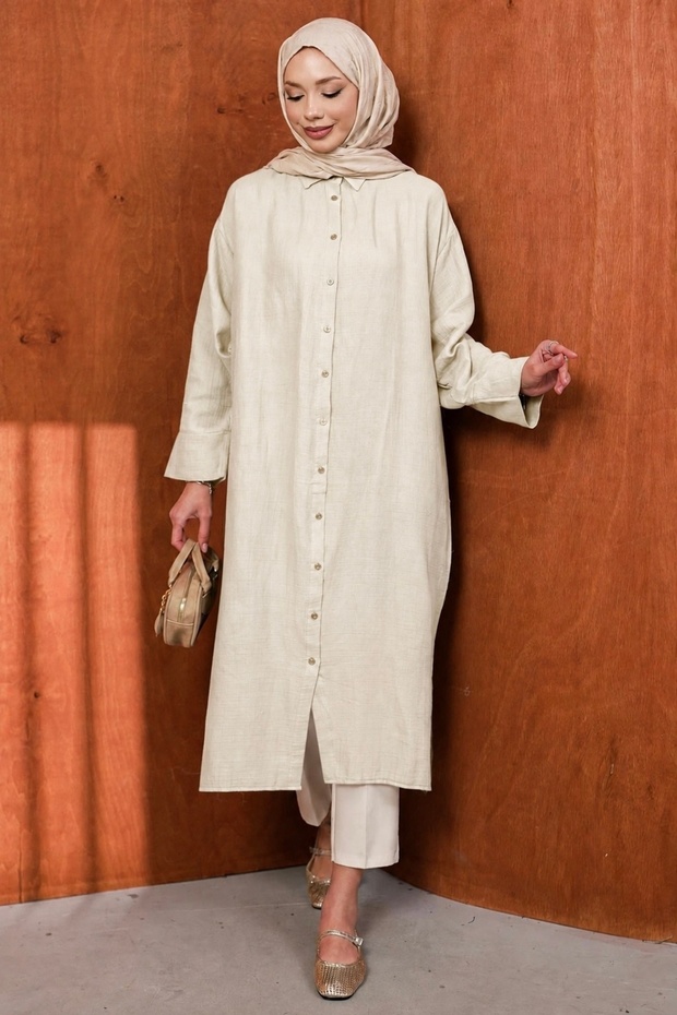 Cream Buttoned Muslin Tunic