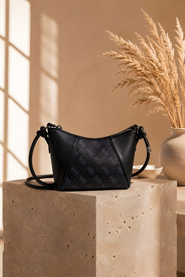 Navy Blue Monogram Patterned Mini Shoulder Bag