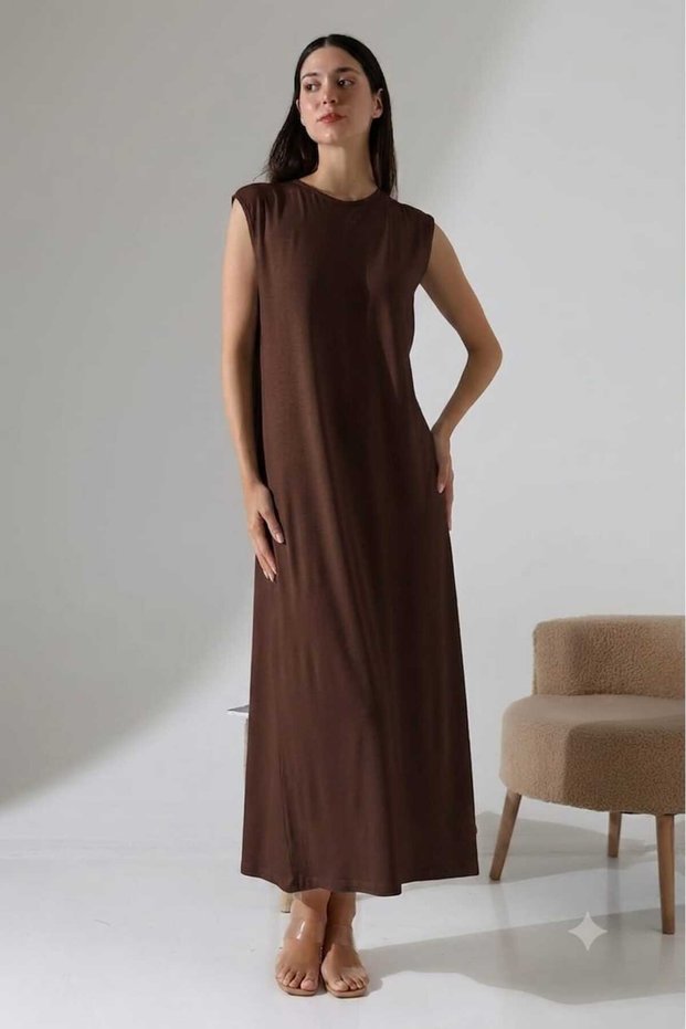 Viscose Fabric Full Length Basic Oversize Zero Sleeve Undershirt Dress