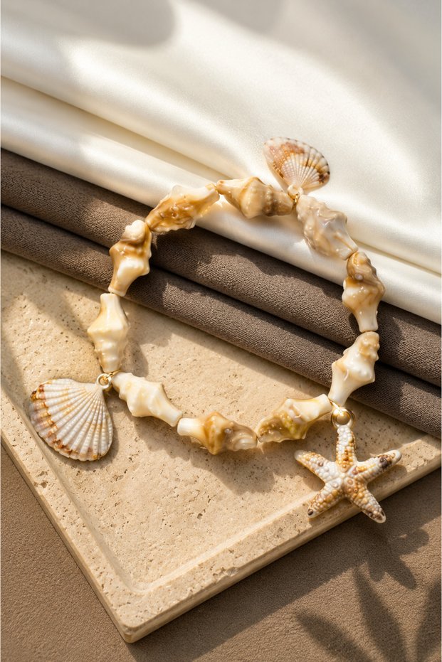 Turquoise Natural Stone Look - Flexible Bracelet with Sea Shells