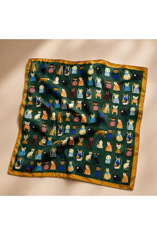 70X70 Women's Scarf with Cat Figure