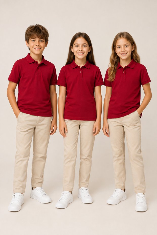 Children's Unisex 3-Piece Polo Collar Short Sleeve School T-Shirt 100% Cotton 2-14 Years