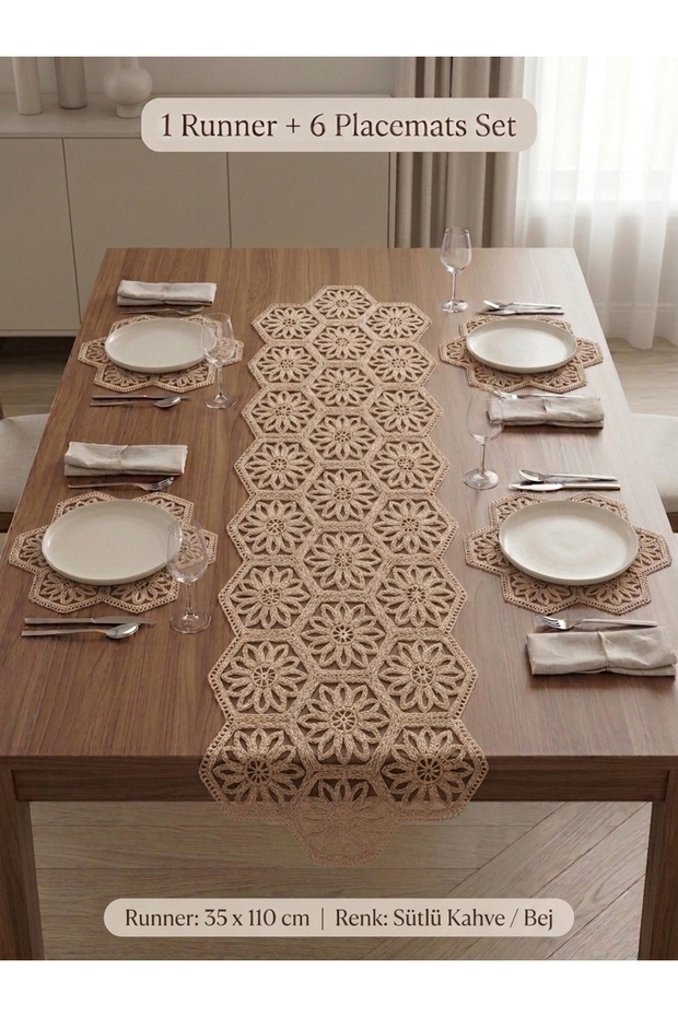 Runner and 6-Piece Placemat Set, French Lace 7-Piece Table Presentation Set