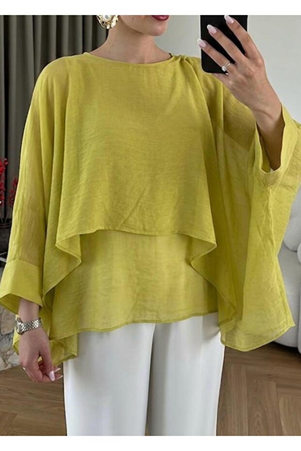 Oil Green Flying Cape Blouse 5026