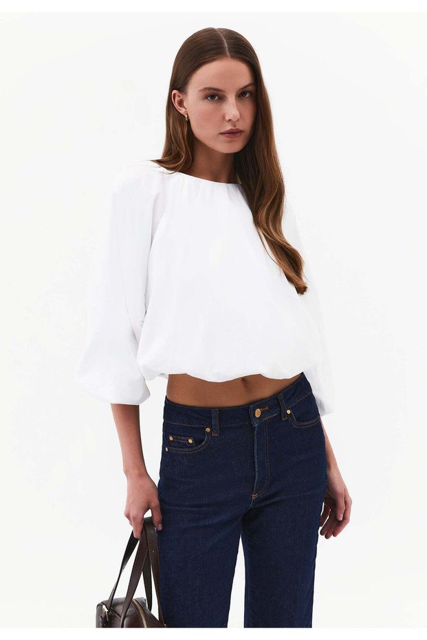 Balloon Form Blouse Long Sleeve - WHITE