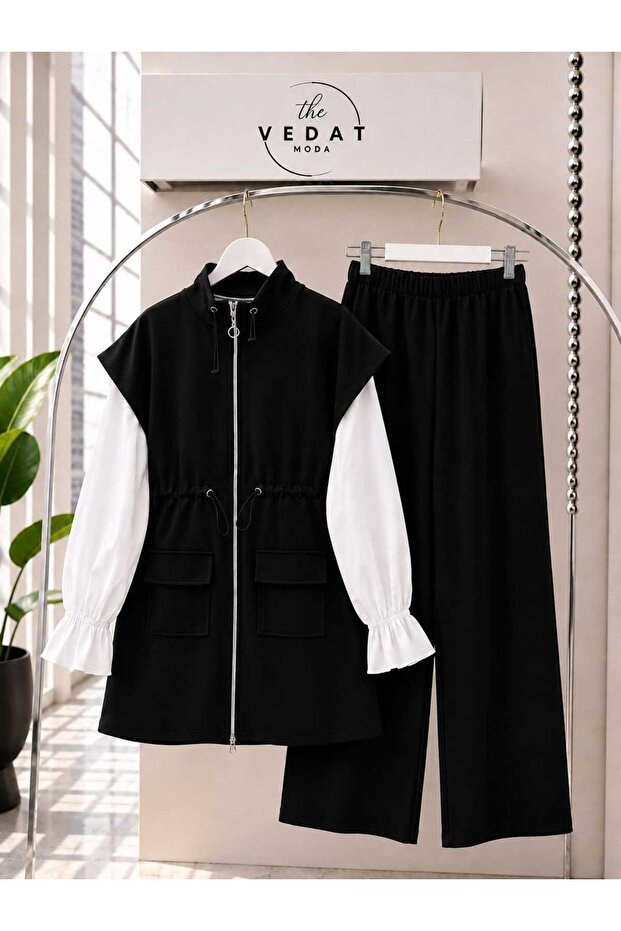Women's High Neckline Waist Gathered Scuba Suit -0600