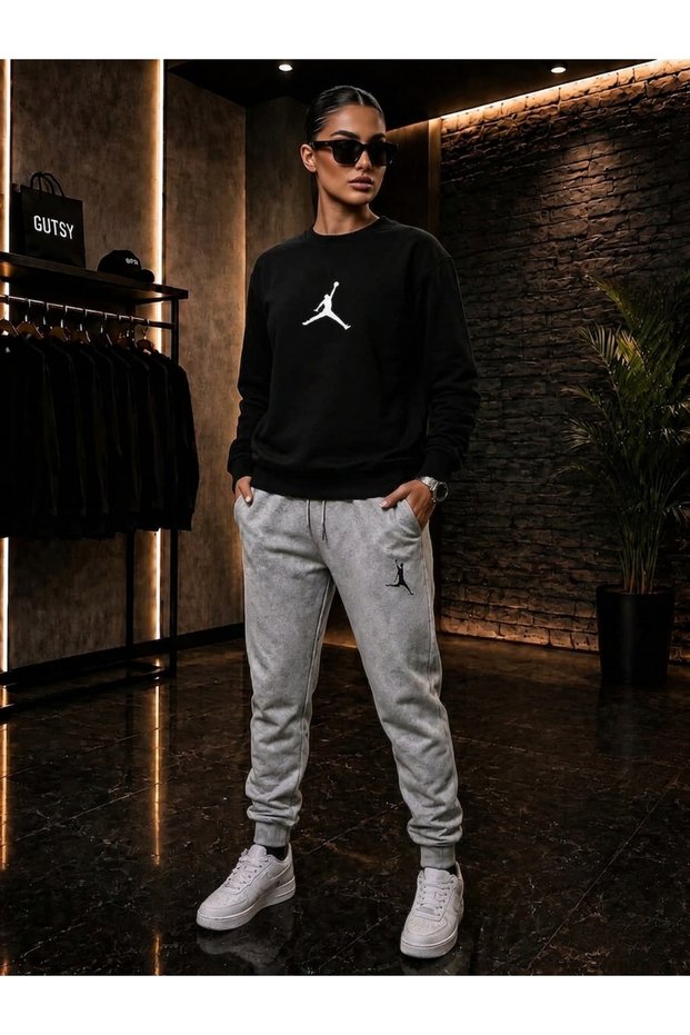 Zero Collar Sweat Suit 2-Piece Combination Winter Shardooned Football Printed Women's / Men's Unisex Model