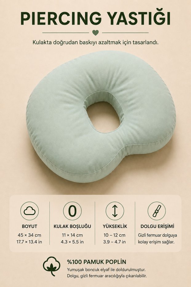 Bean Piercing Pillow with Neck Support for Side Sleepers, 100% Cotton Poplin