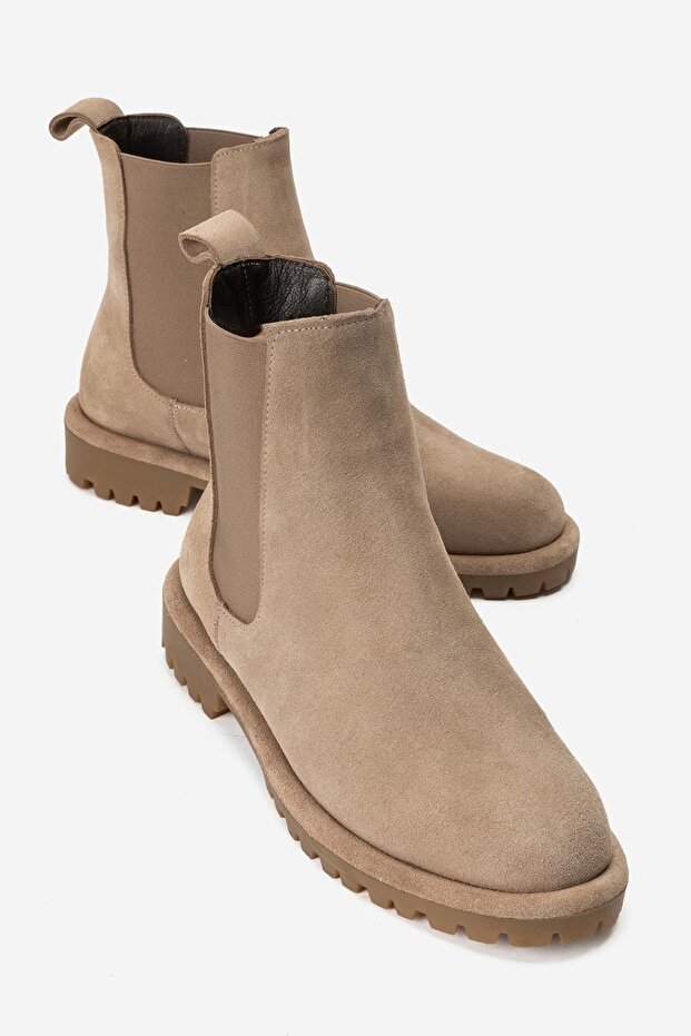 Paronti Women's Genuine Leather Elastic Pull-On Boots Mink Suede