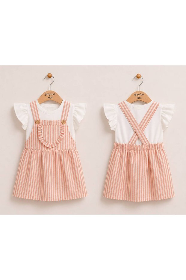 Summer T-Shirt Button Detailed Brick Color Girls' Dress