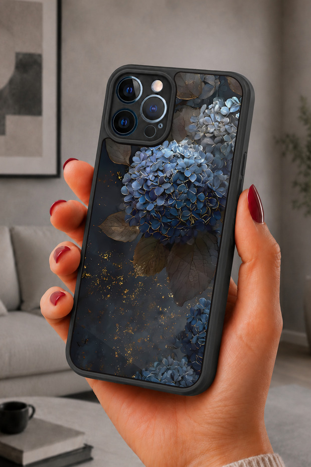 حافظة مقاومة للصدمات متوافقة مع هاتف iPhone 12 Pro Max مع حماية للكاميرا بنمط هيدرانجيا