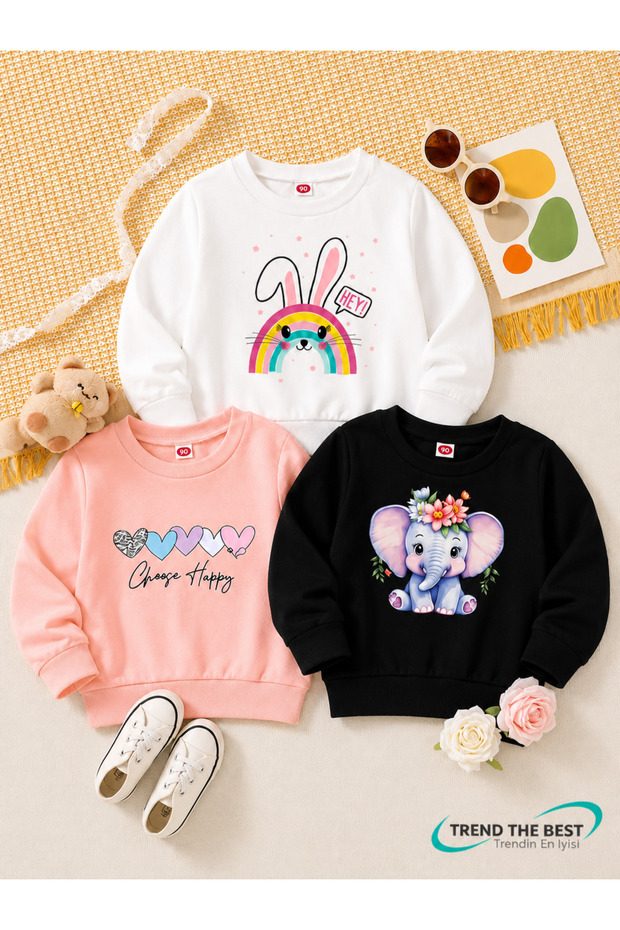 Winter Unisex Black, Pink, White 3-Piece Sweatshirt Sets for Girls, Boys, and Adults