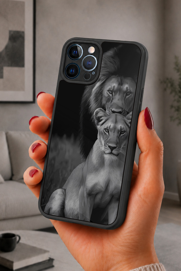 حافظة مقاومة للصدمات متوافقة مع هاتف iPhone 12 Pro Max مع حماية للكاميرا بنمط الأسد