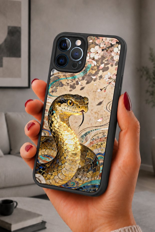 حافظة مقاومة للصدمات متوافقة مع هاتف iPhone 12 Pro Max مع حماية للكاميرا بنمط ثعبان