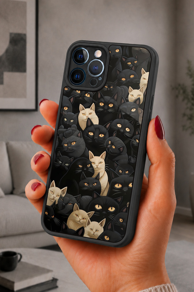 حافظة مقاومة للصدمات متوافقة مع هاتف iPhone 12 Pro Max مع حماية للكاميرا بنمط CatPattern