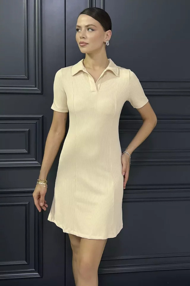 Women's Polo Collar Ribbed Dress