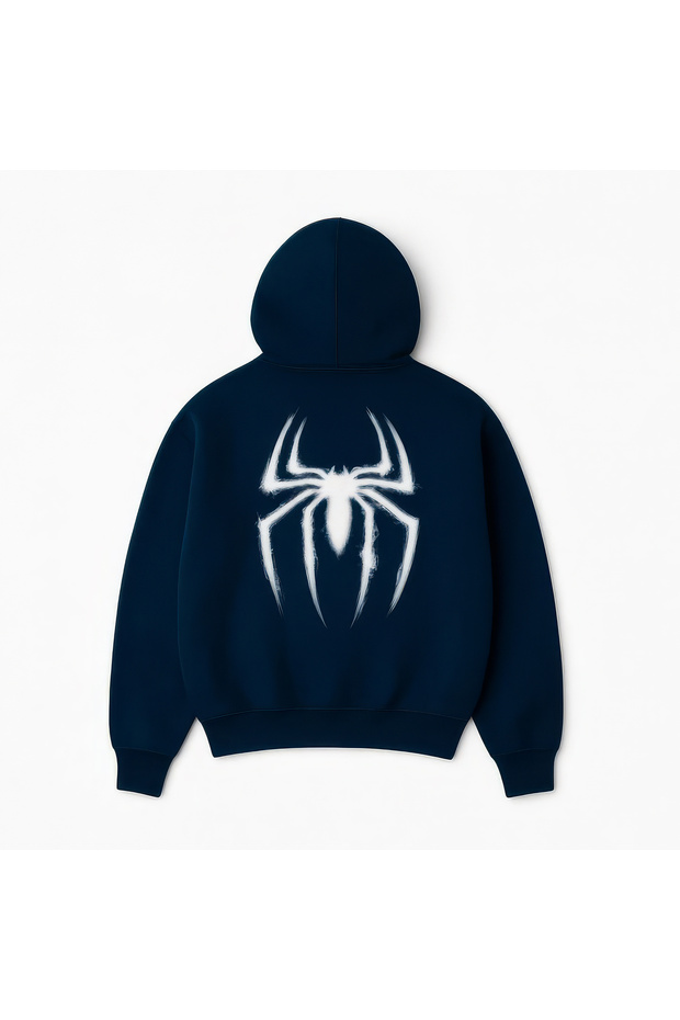 Unisex Oversize Spider Printed Hooded Sweatshirt