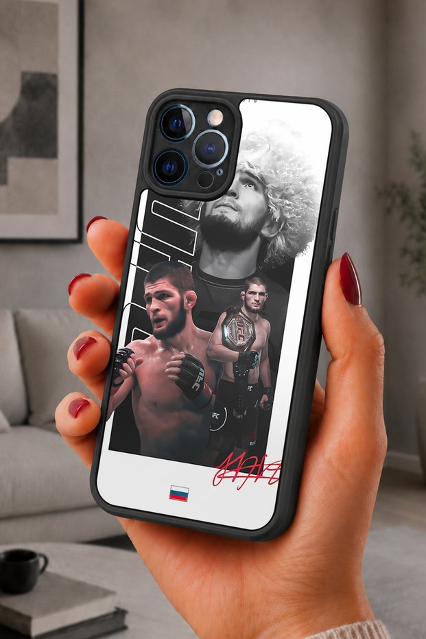 حافظة مقاومة للصدمات متوافقة مع هاتف iPhone 12 Pro Max مع حماية للكاميرا بنمط Khabib