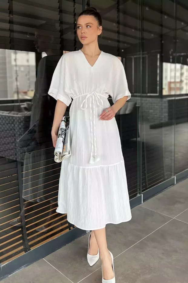 Waist-Tied V-Neck Women's Dress