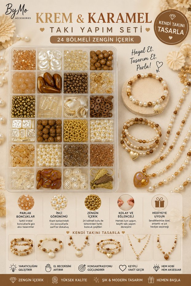 New Season Cream Caramel Themed Jewelry Making Hobby Set with Beads Bracelet Necklace Making