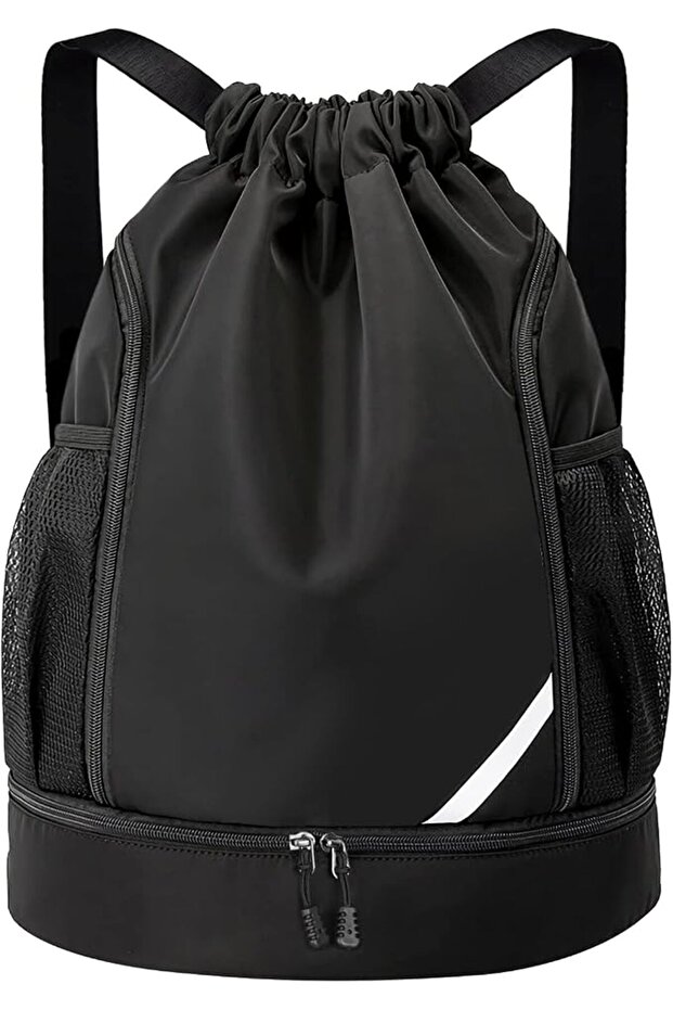 Drawstring Sports Gym Bag Waterproof String Backpack with Shoe Compartment and Side Mesh Pockets for Women