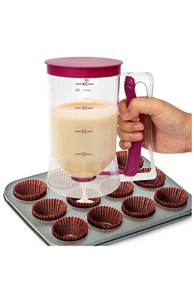 Purple Batter Dispenser for Cupcakes, Pancakes, Cookies, and Waffles – Easy-Pour Measuring Cup & Cream Separator Baking Tool