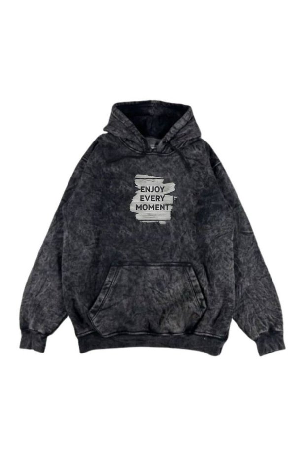 Unisex 3 Thread Count Kangaroo Pocket Vintage Washed Oversize Hooded Printed Sweatshirt