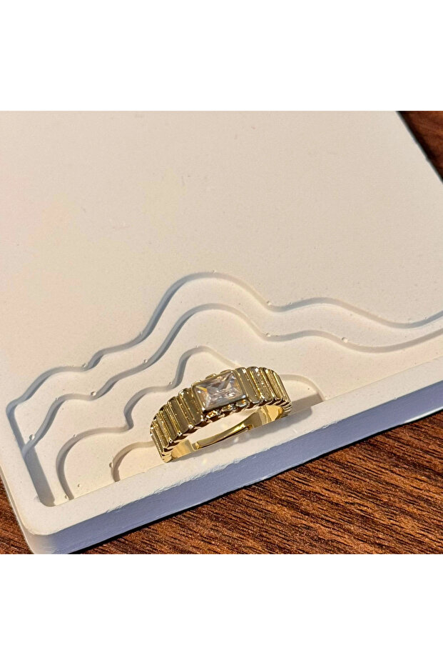 Rectangular Detailed Stone Ring - Adjustable