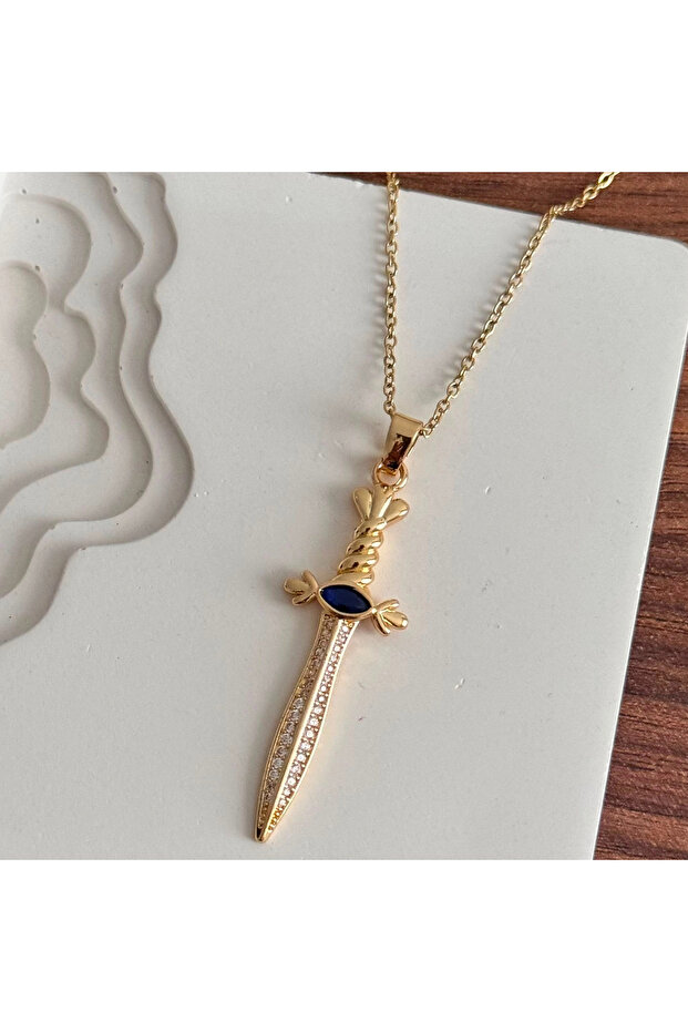 Sword Navy Blue Stone Necklace