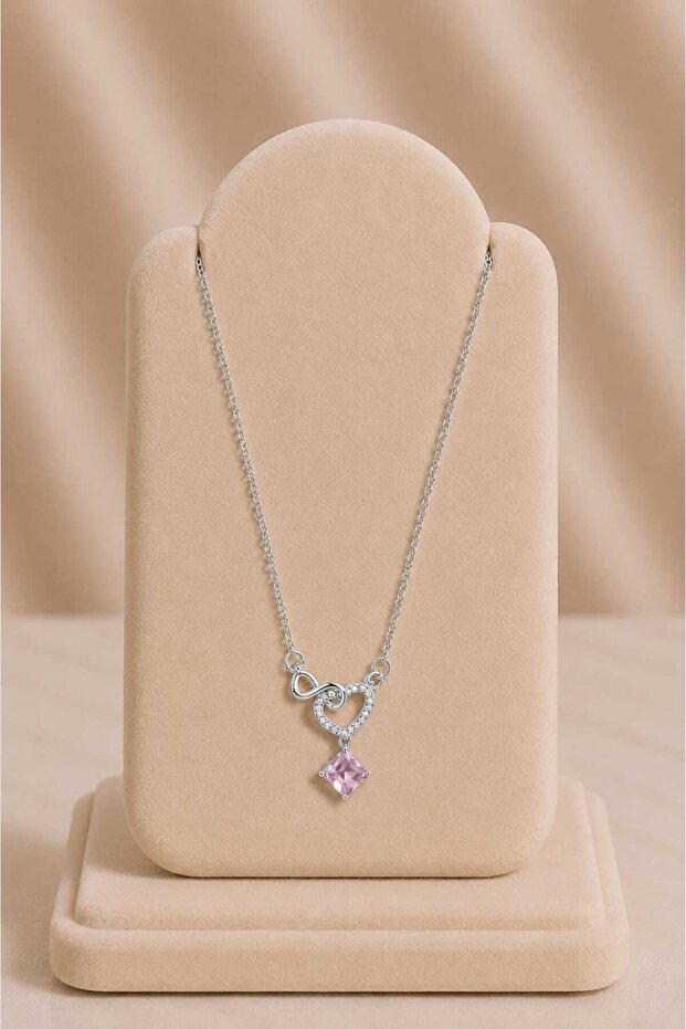 Infinity Heart Zircon Stone Silver Necklace